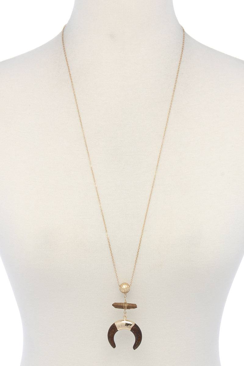 Double horn natural stone pendant necklace product image