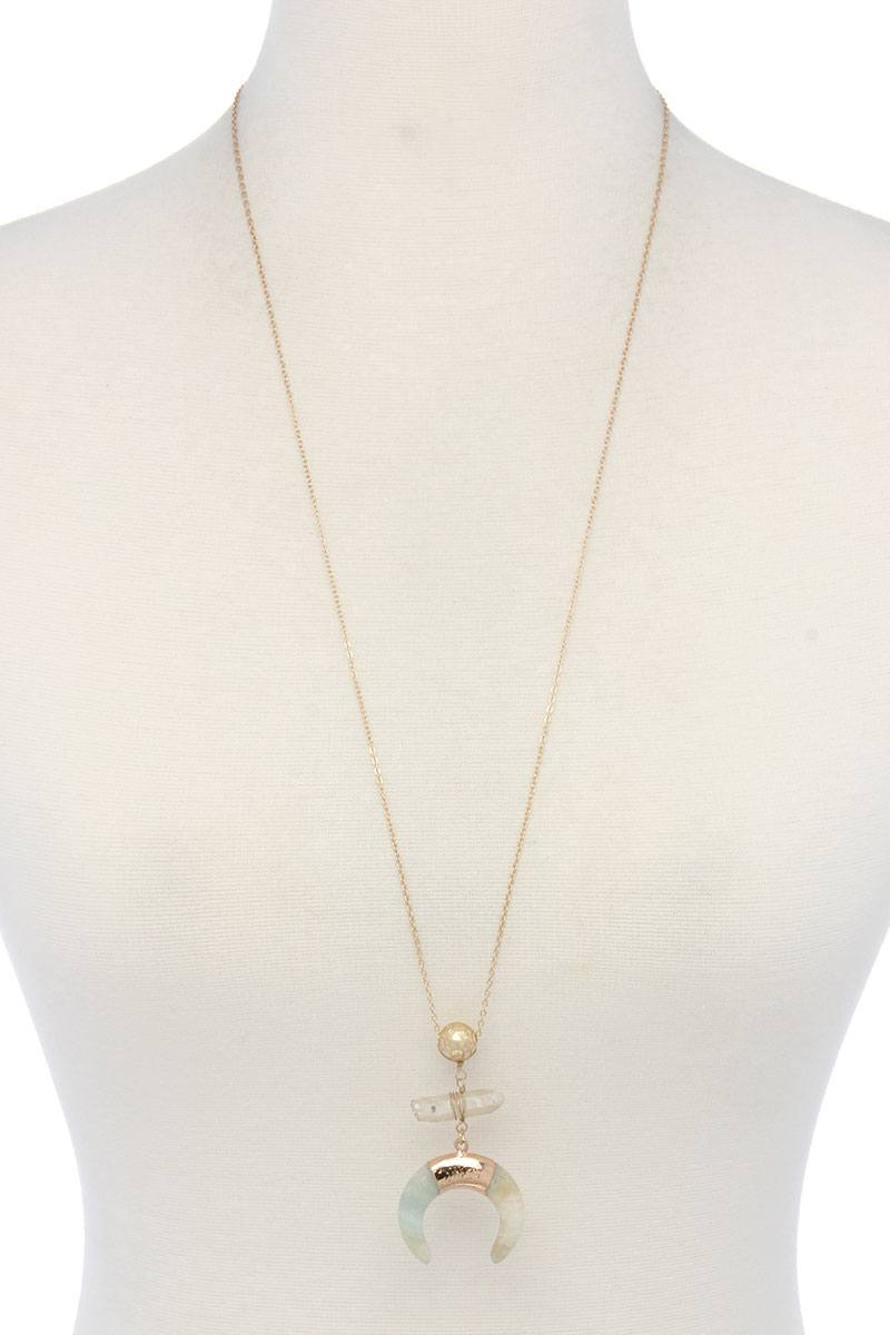 Double horn natural stone pendant necklace product image