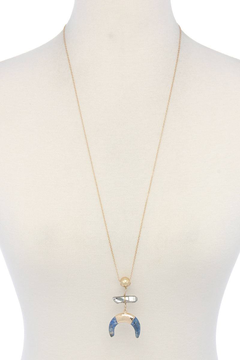 Double horn natural stone pendant necklace product image