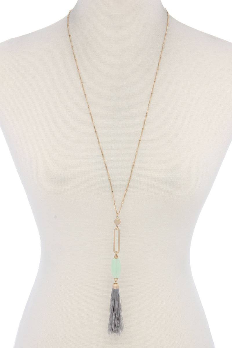Cut Out Long Oval Bead Tassel Pendant Necklace product image