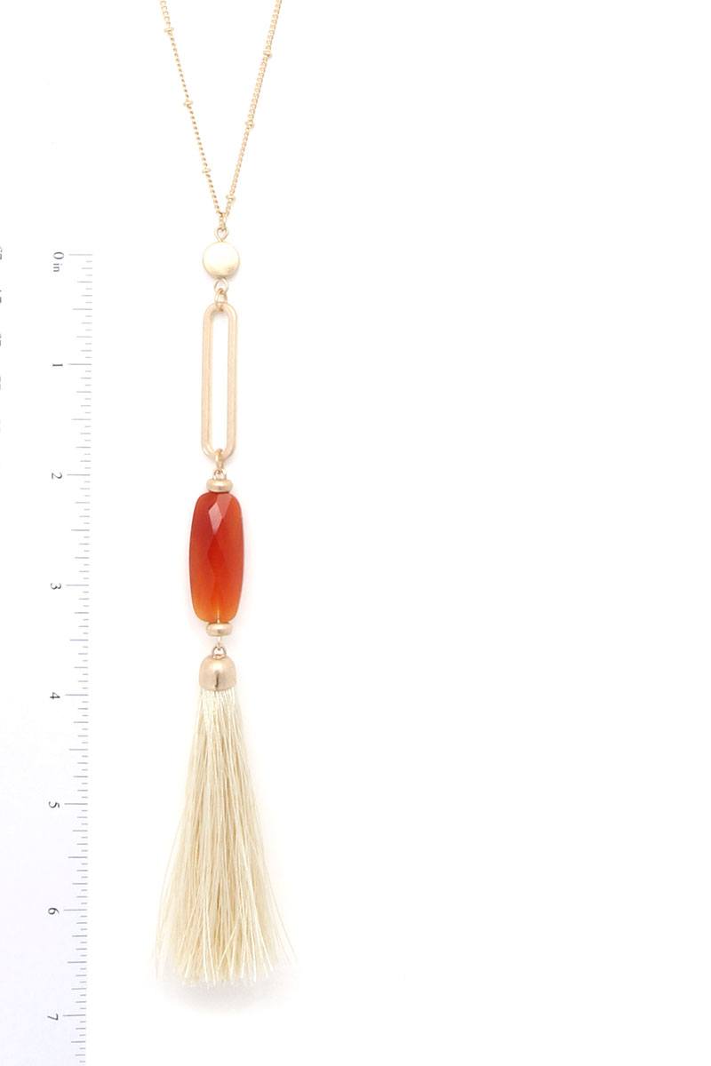 Cut Out Long Oval Bead Tassel Pendant Necklace product image