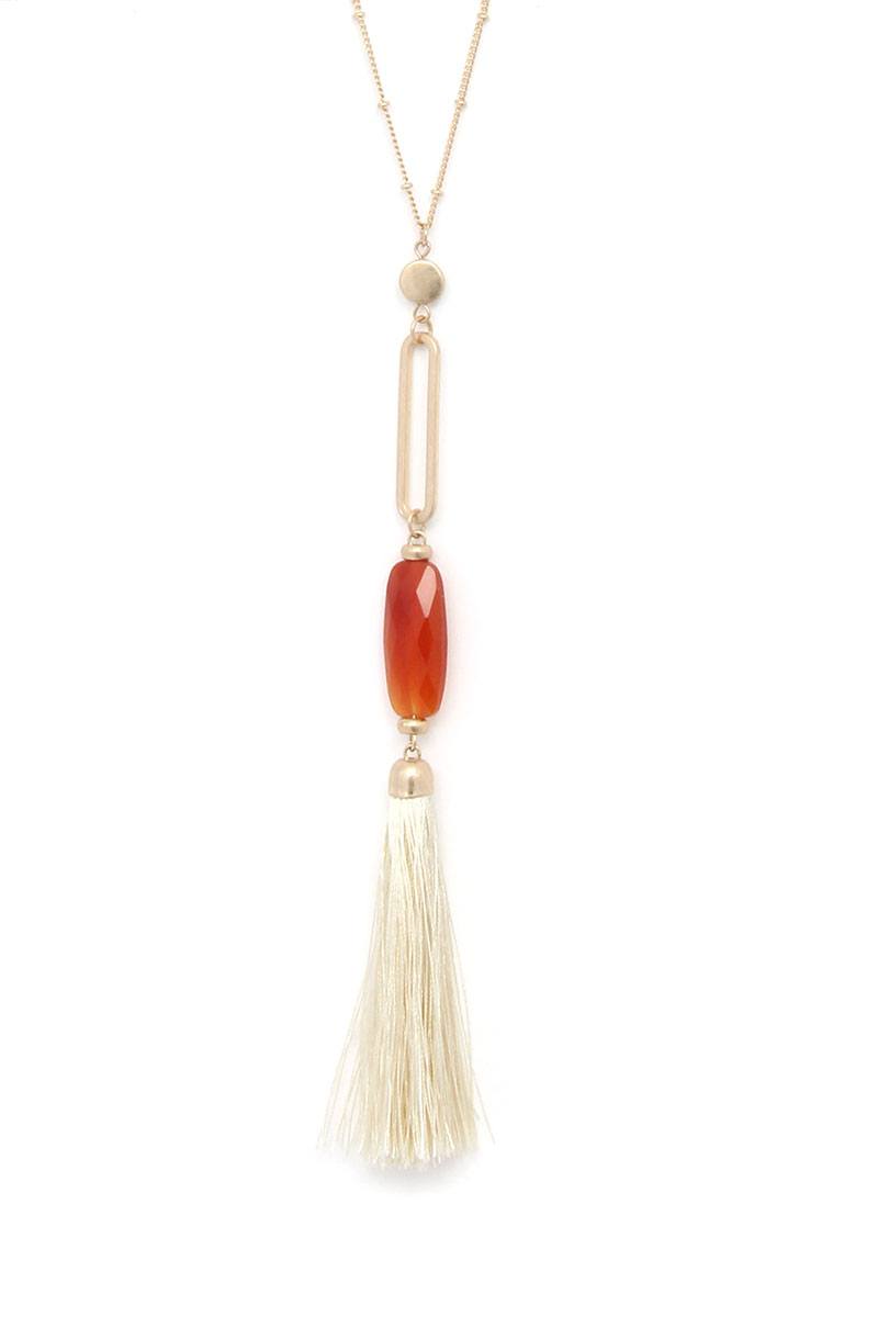 Cut Out Long Oval Bead Tassel Pendant Necklace product image
