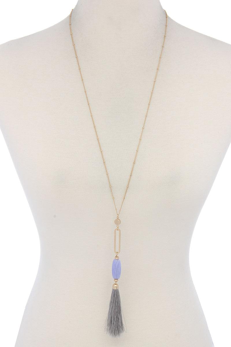 Cut Out Long Oval Bead Tassel Pendant Necklace product image