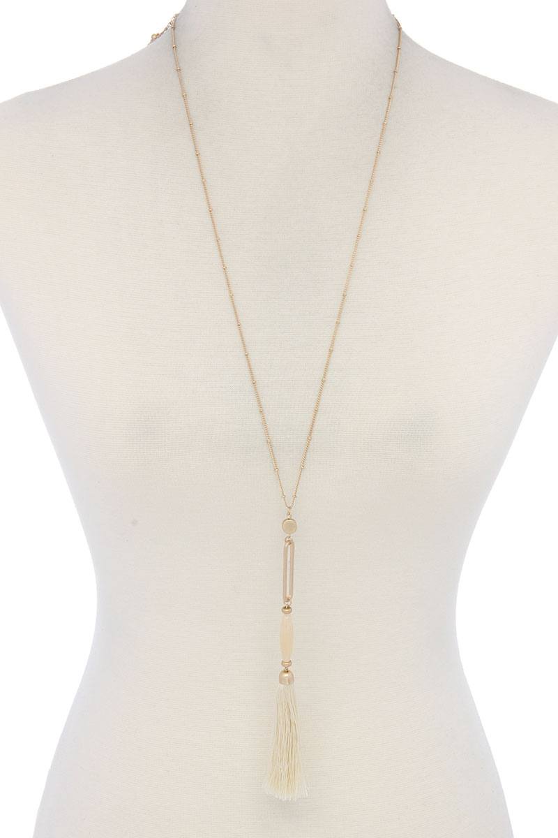 Cut Out Long Oval Bead Tassel Pendant Necklace product image