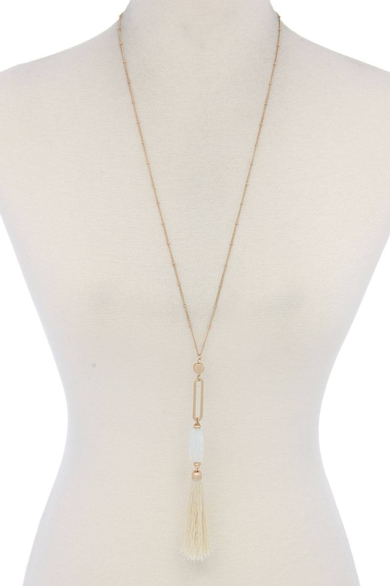 Cut Out Long Oval Bead Tassel Pendant Necklace product image