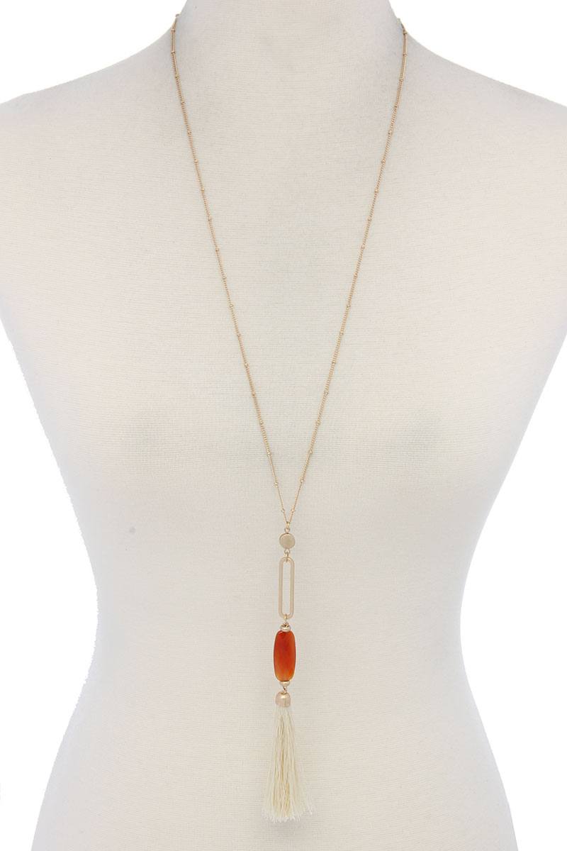 Cut Out Long Oval Bead Tassel Pendant Necklace product image