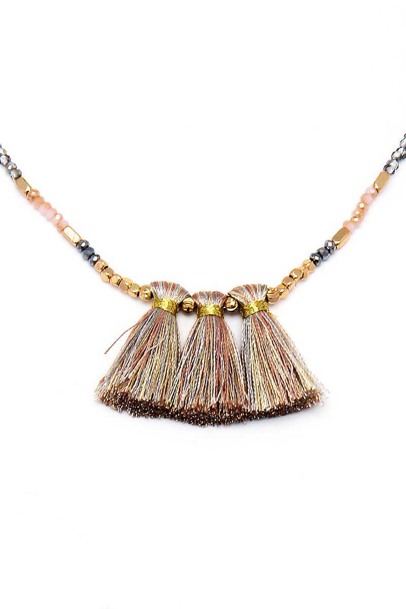 Modern Triple Tassel Beaded Necklace product image