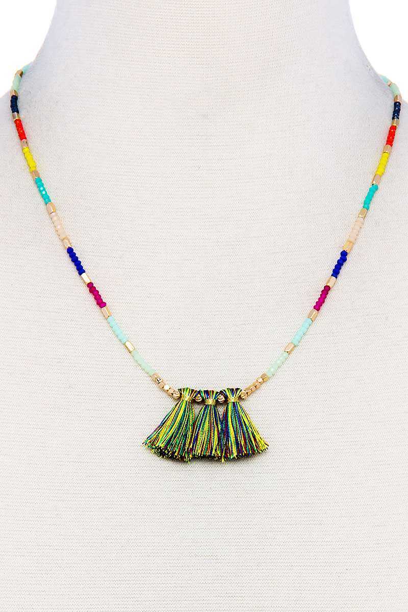 Modern Triple Tassel Beaded Necklace product image