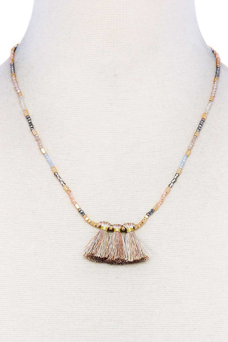 Modern Triple Tassel Beaded Necklace product image
