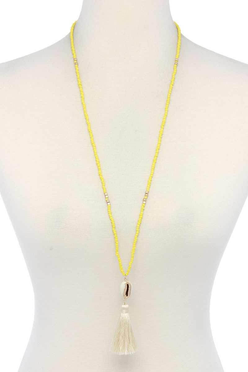 Cowrie Shell Tassel Beaded Necklace product image