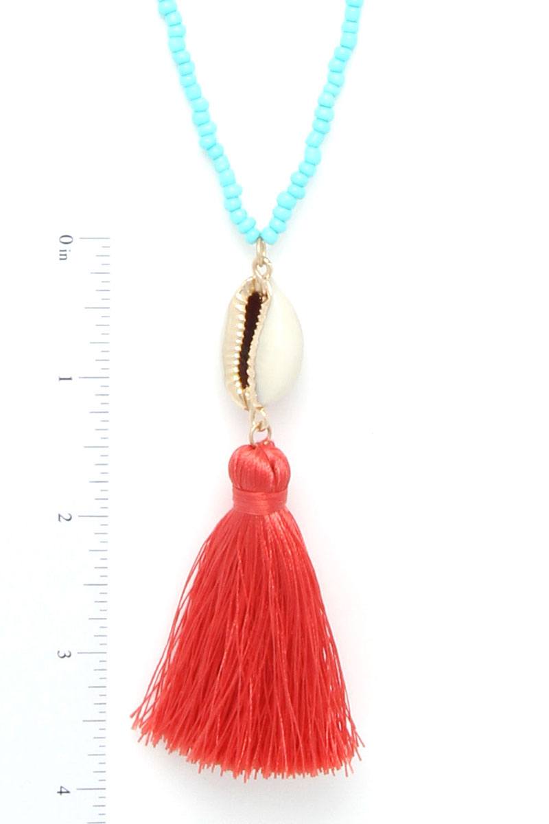 Cowrie Shell Tassel Beaded Necklace product image