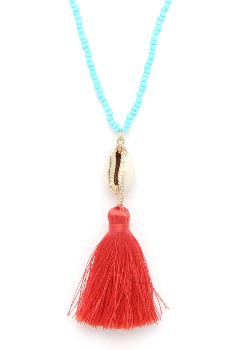Cowrie Shell Tassel Beaded Necklace product image