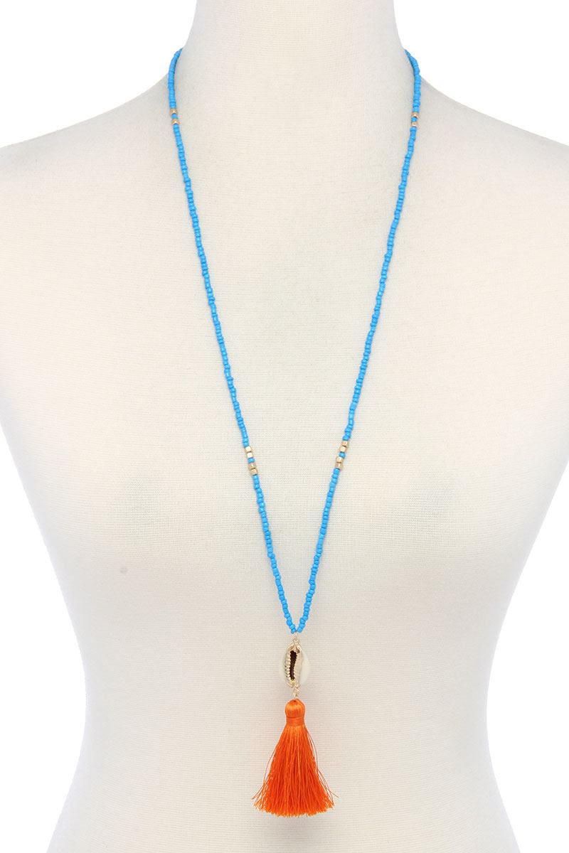Cowrie Shell Tassel Beaded Necklace product image