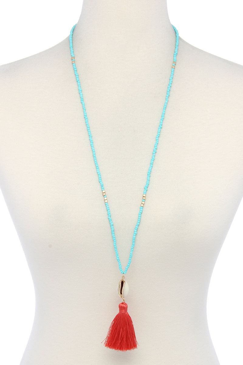 Cowrie Shell Tassel Beaded Necklace product image
