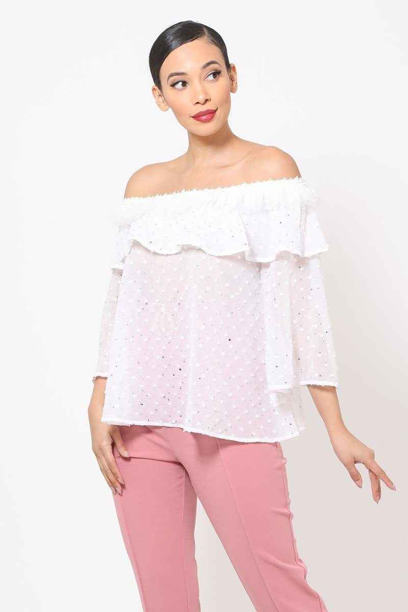 Polka Dot Sheer Off Shoulder Top Polka Dot Sheer Off Shoulder Top