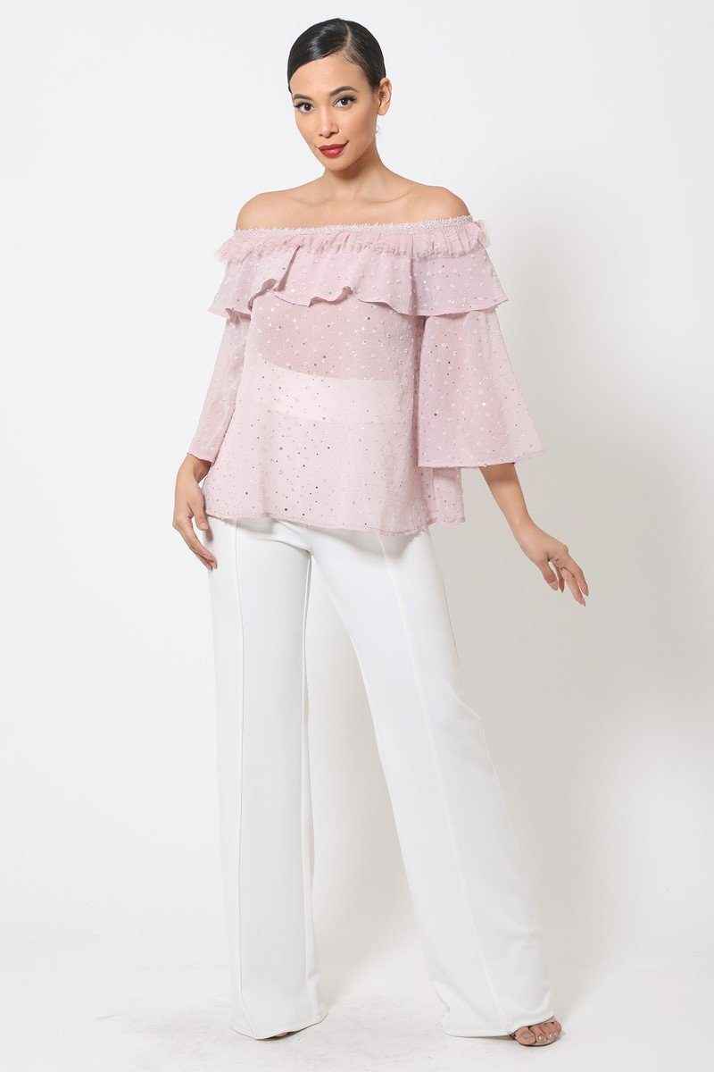 Polka Dot Sheer Off Shoulder Top Polka Dot Sheer Off Shoulder Top