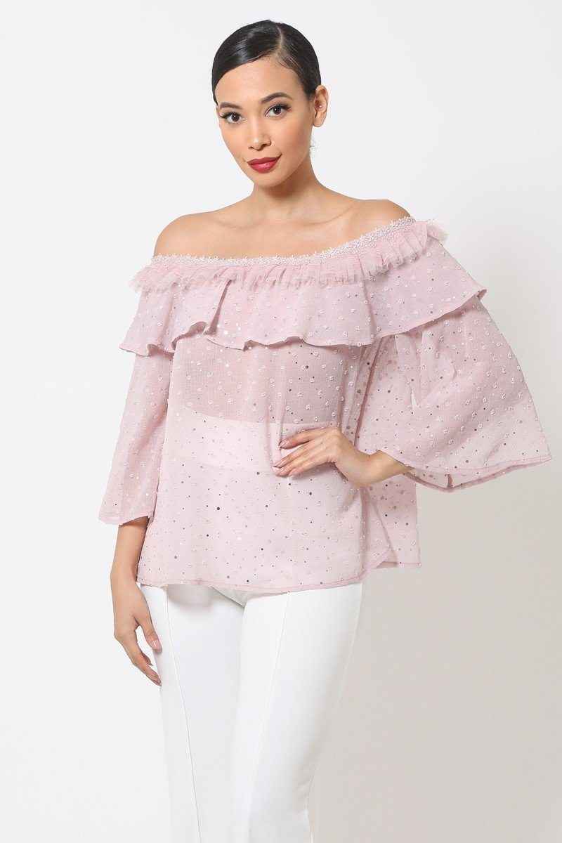 Polka Dot Sheer Off Shoulder Top Polka Dot Sheer Off Shoulder Top