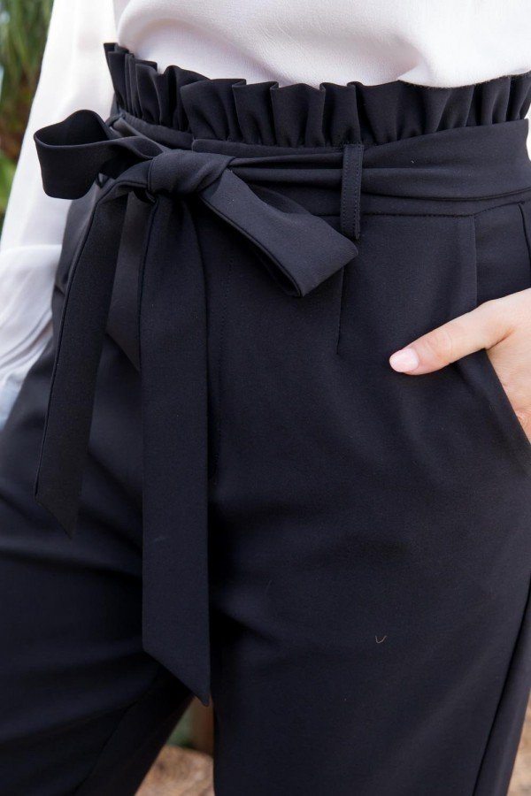 Ruffle High Waist Belt Side Pocket Front Zipper Solid Pants product image