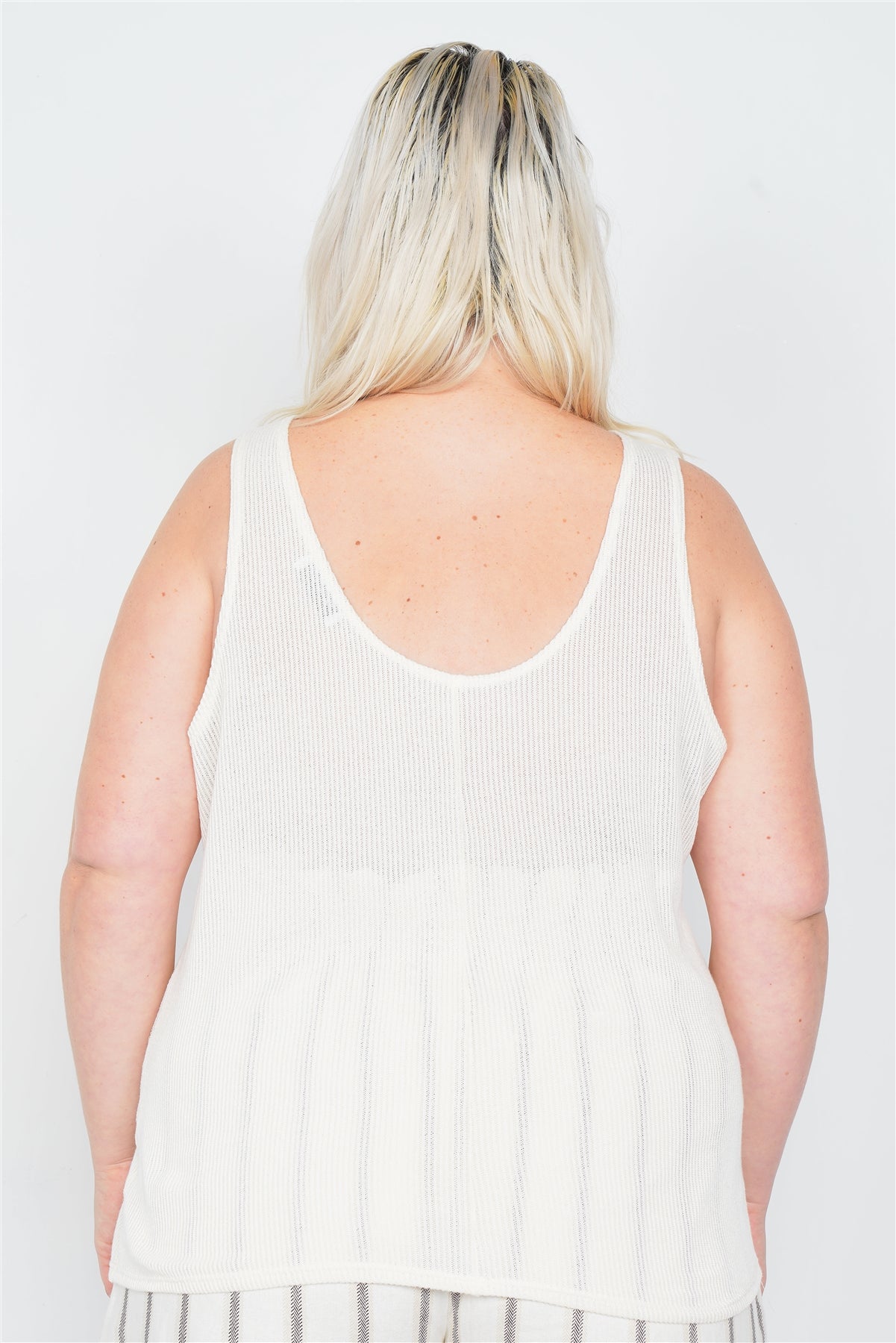 Plus Size Sheer Ivory Ribbed Causal Tank Top product image