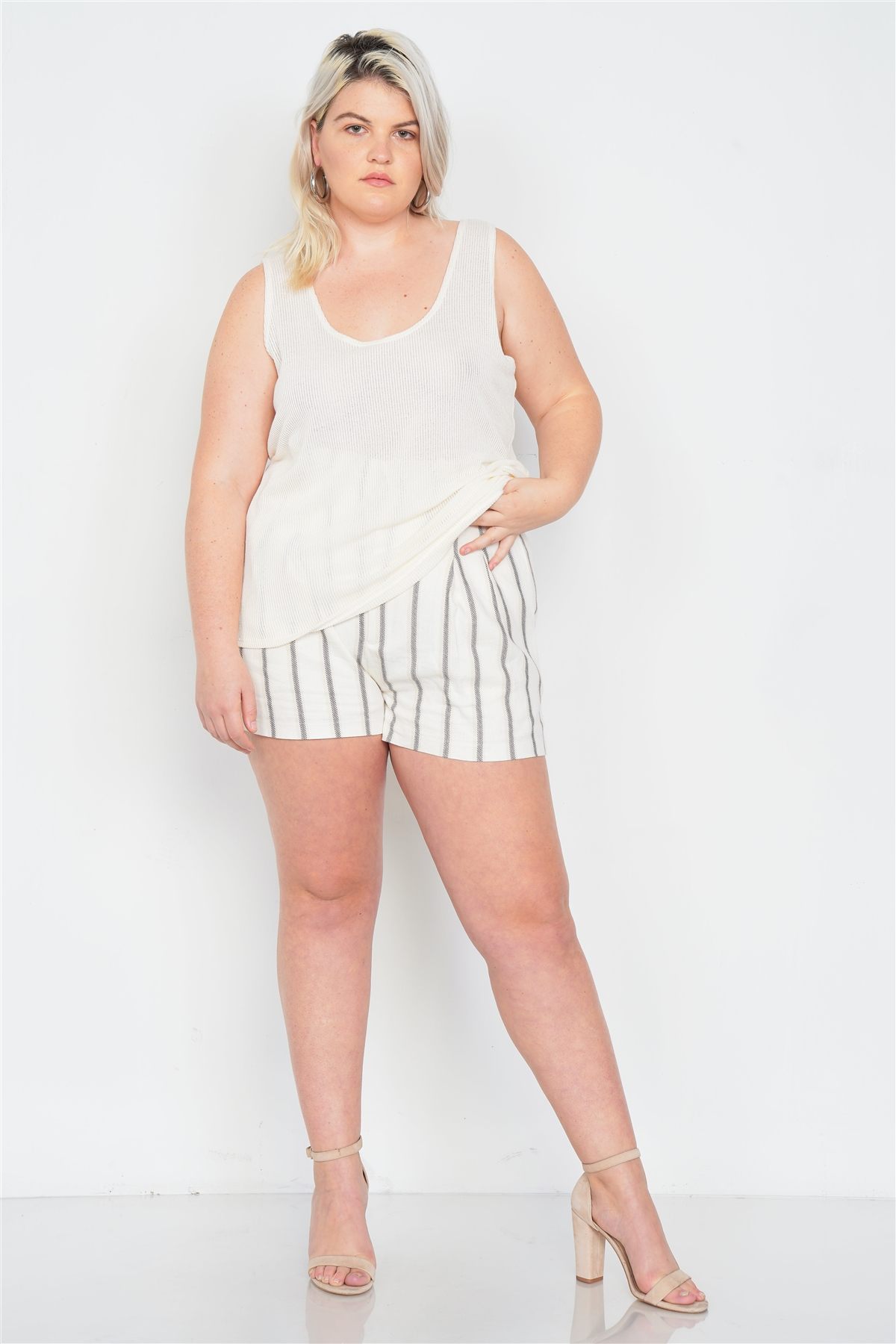Plus Size Sheer Ivory Ribbed Causal Tank Top product image