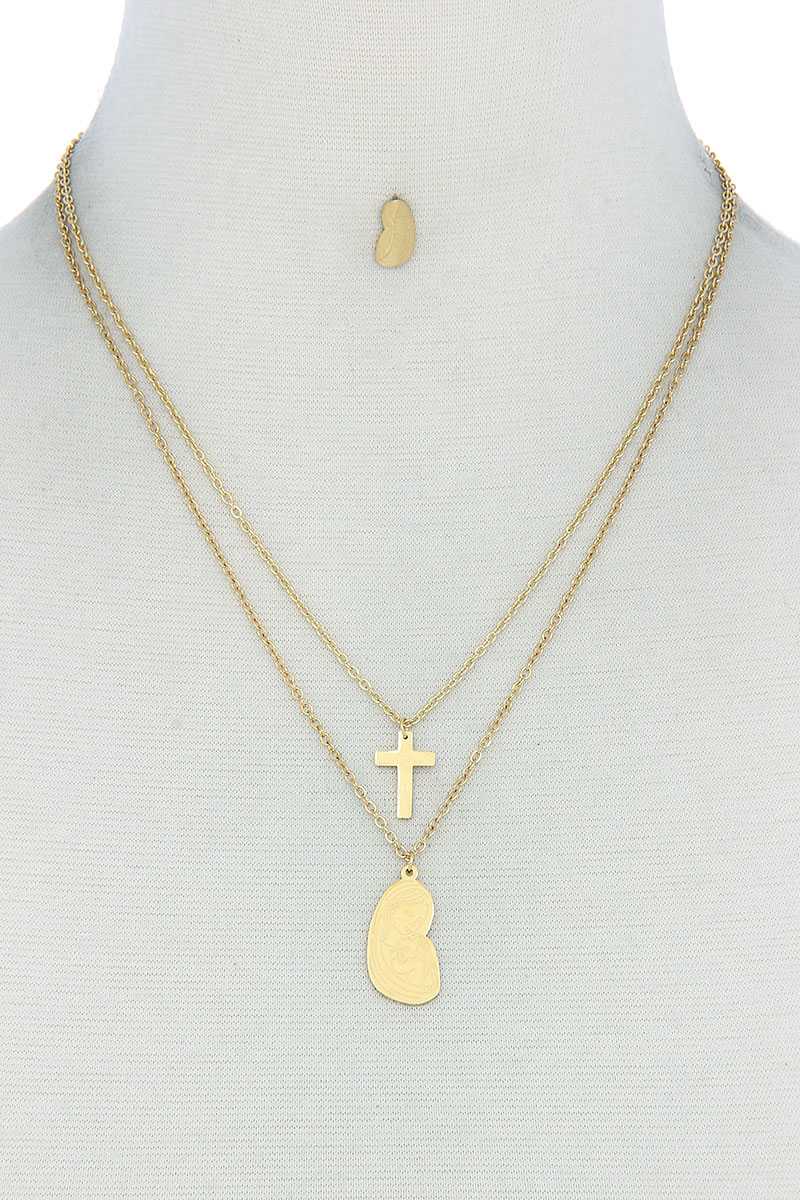 Stylish Double Layer Cross And Mary Necklace And Earring Set product image