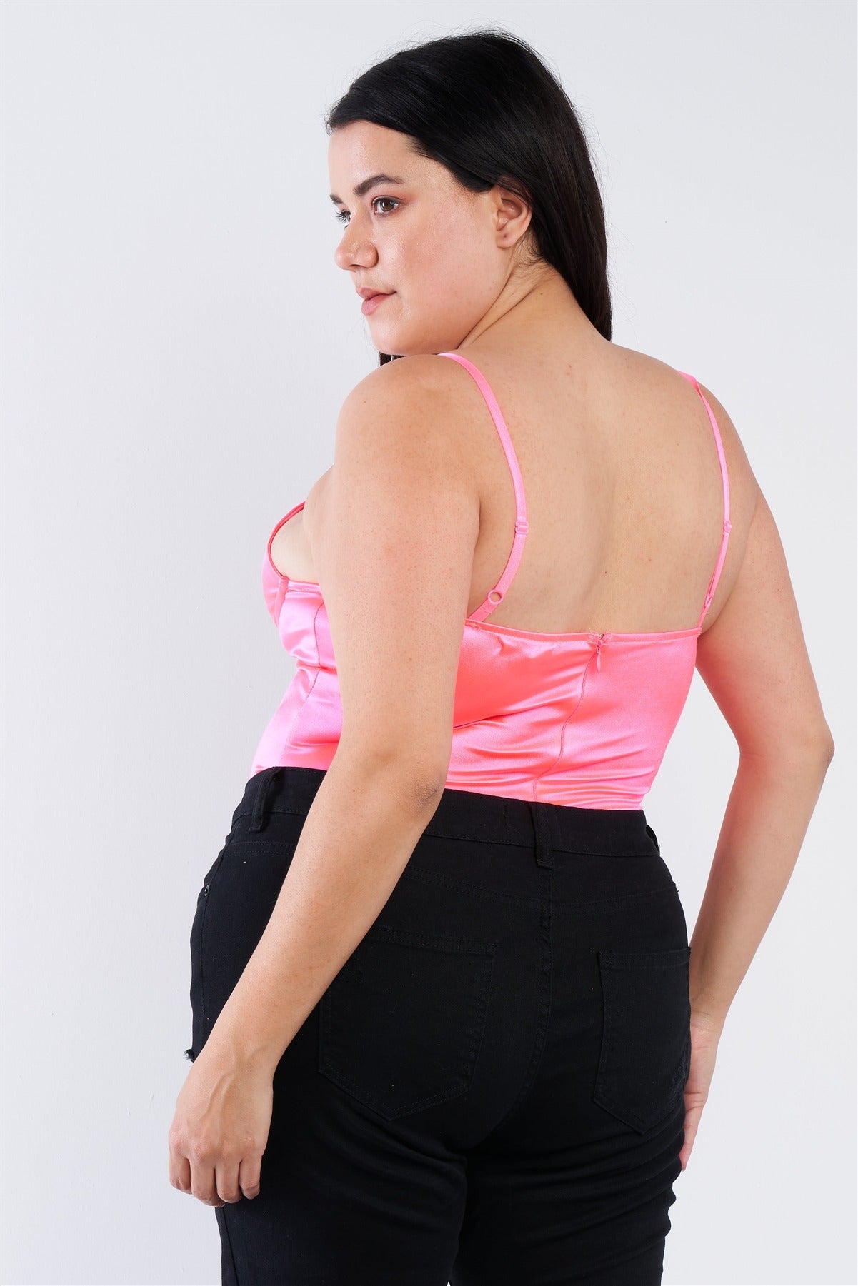 Plus Size Silk Chain Spaghetti Strap High Thong Center Cut Out Bodysuit product image