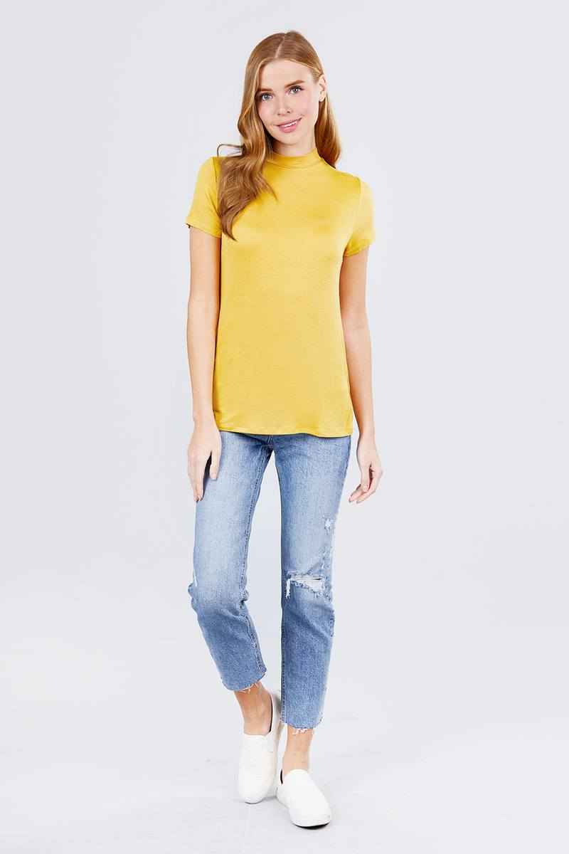 Short Sleeve Mock Neck Rayon Spandex Rib Top Short Sleeve Mock Neck Rayon Spandex Rib Top