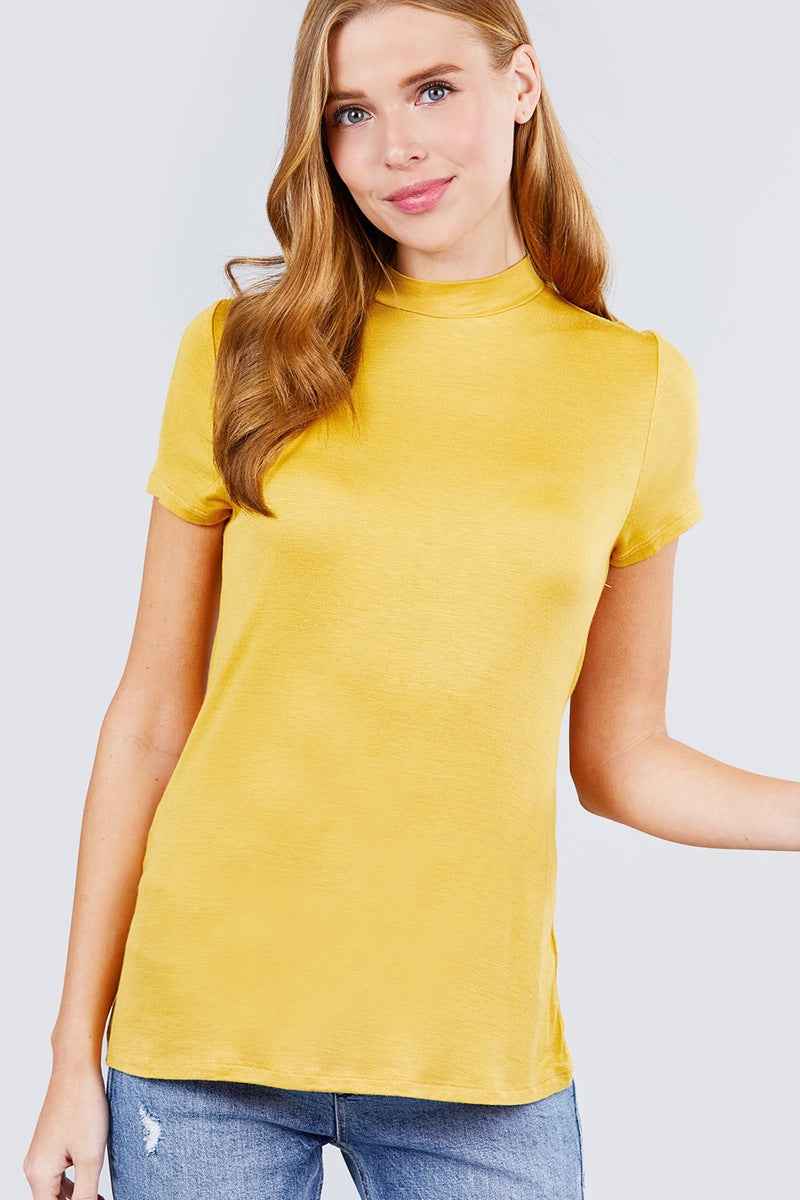 Short Sleeve Mock Neck Rayon Spandex Rib Top Short Sleeve Mock Neck Rayon Spandex Rib Top