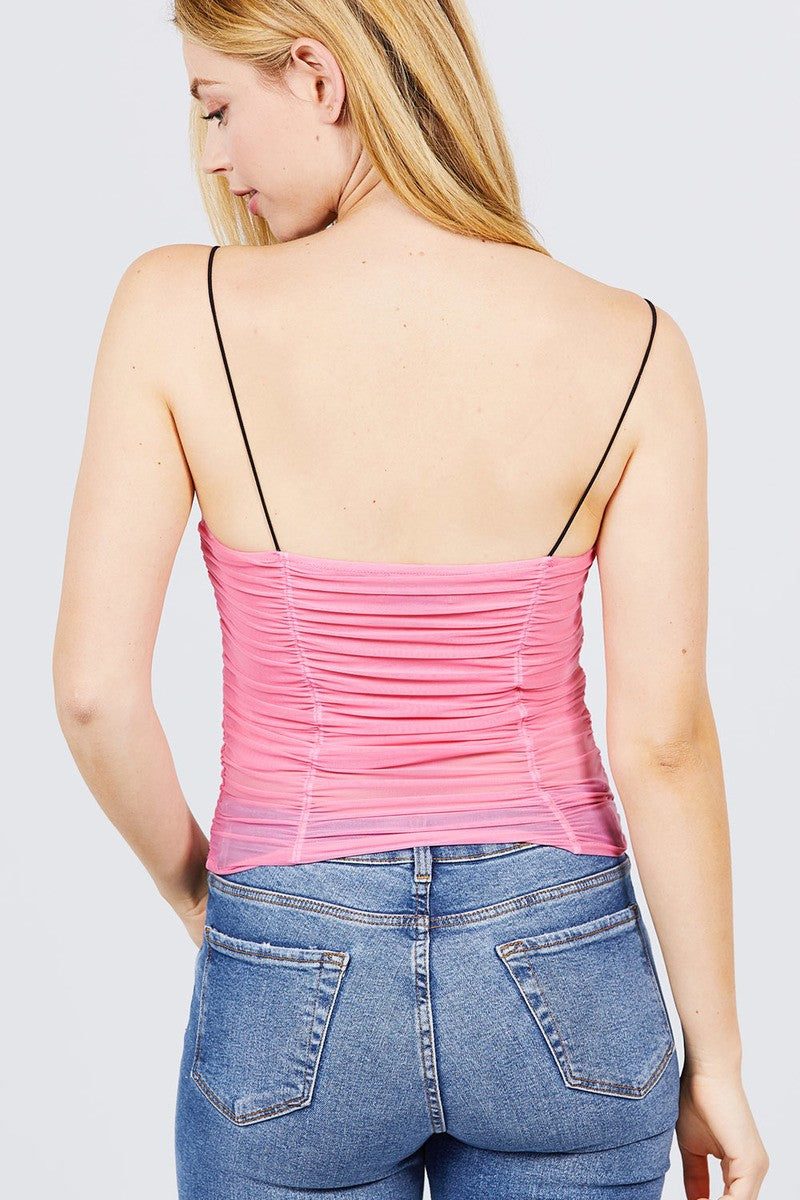 V-neck W/shirring Detail Elastic Strap Mesh Cami Top product image