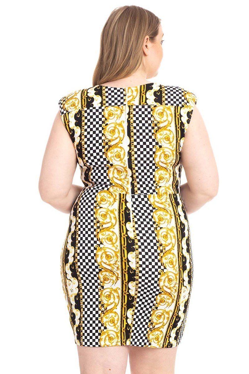 Plus Size Boarder Print V-neck Bodycon Dress product image