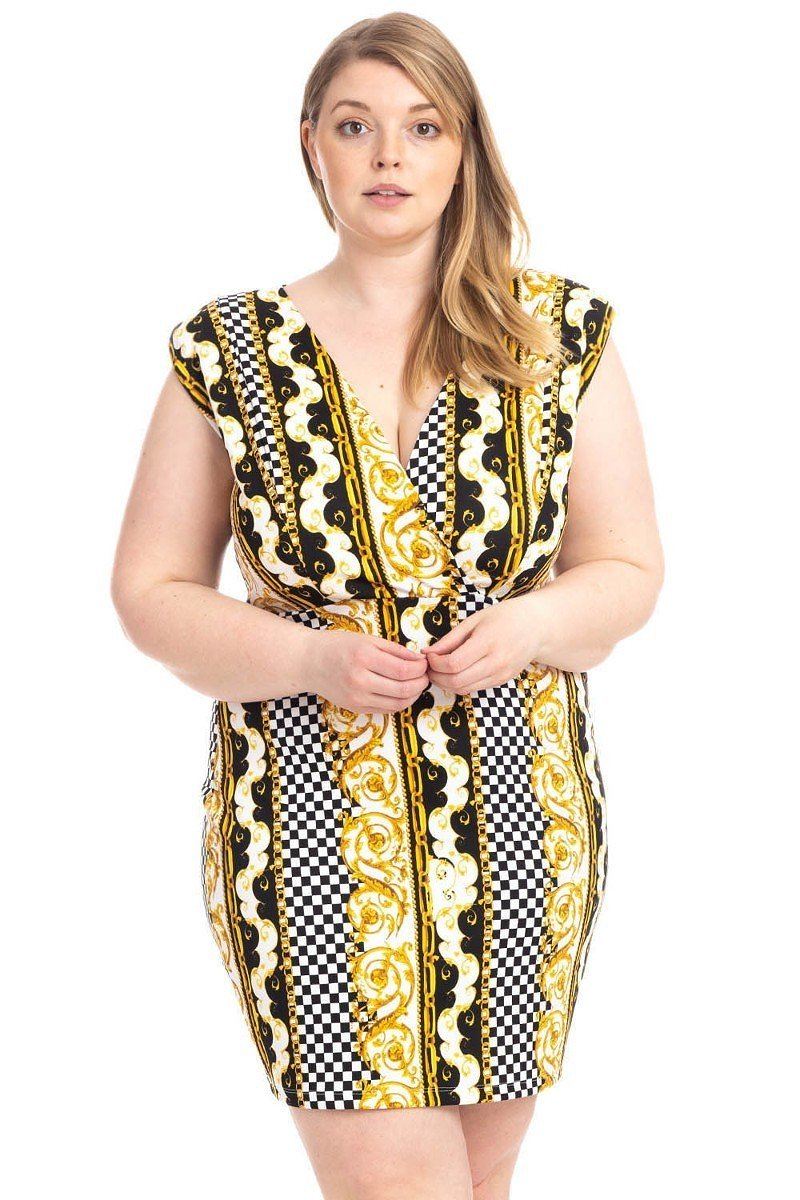 Plus Size Boarder Print V-neck Bodycon Dress product image
