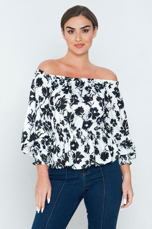 Long Sleeves Off Shoulder Neckline Printed Shirt product image
