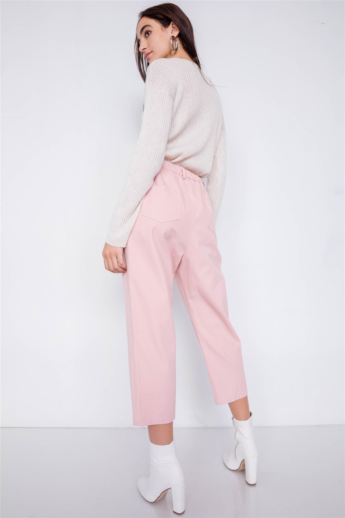 Pastel Chic Solid Ankle Wide Leg Adjustable Snap Waist Pants product image