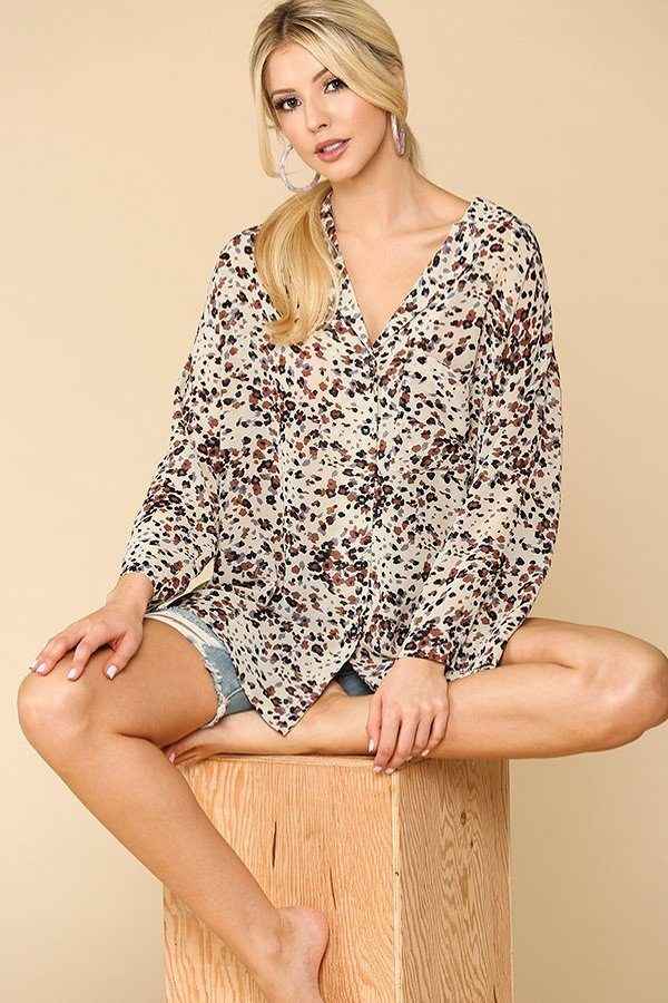 Animal Print Button Down Lapel Collar Shirt With Chest Pocket Animal Print Button Down Lapel Collar Shirt With Chest Pocket