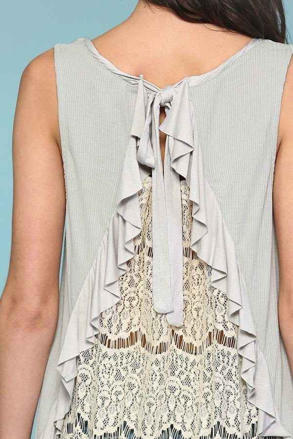 Sleeveless Back Lace Ruffle Detail Tank Top Sleeveless Back Lace Ruffle Detail Tank Top