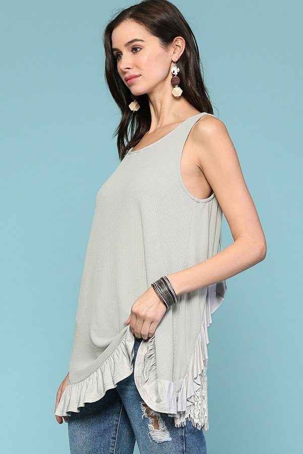 Sleeveless Back Lace Ruffle Detail Tank Top Sleeveless Back Lace Ruffle Detail Tank Top