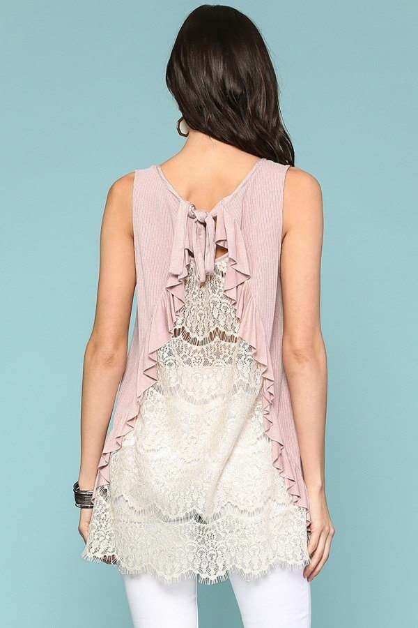 Sleeveless Back Lace Ruffle Detail Tank Top product image