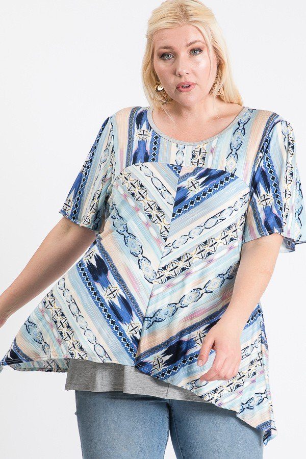 Short Sleeve Aztec Patterned Layered Top product image