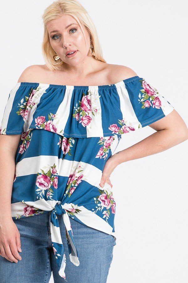Off Shoulder Ruffled Front Tie Top product image