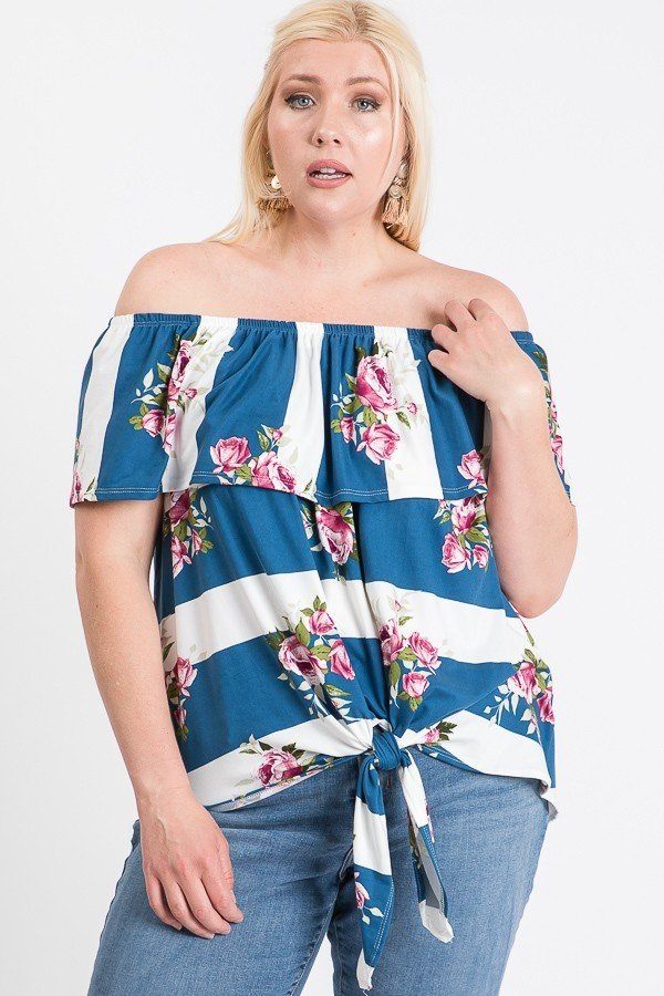 Off Shoulder Ruffled Front Tie Top product image