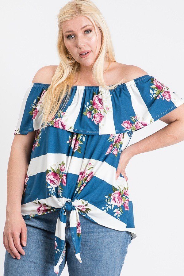 Off Shoulder Ruffled Front Tie Top product image