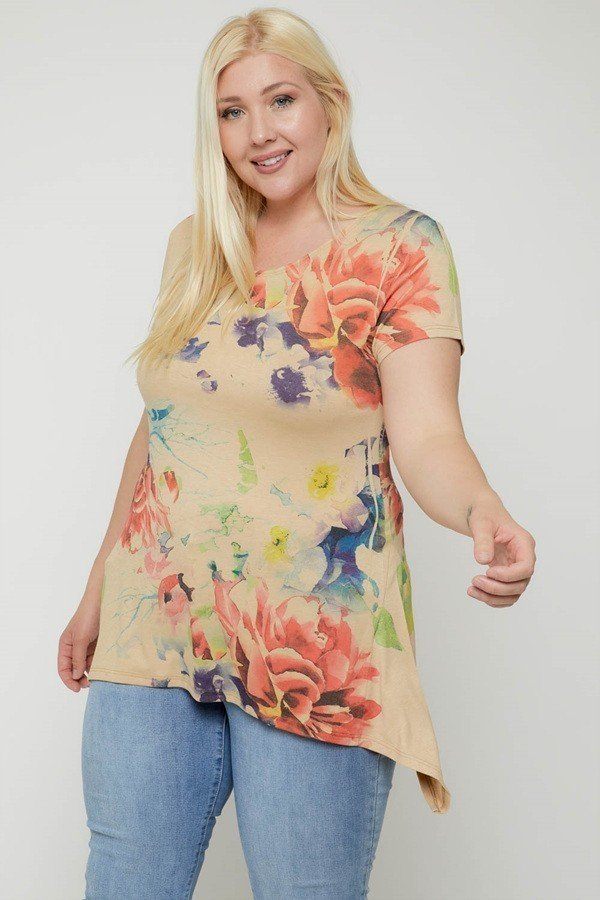 Multi-colored Watercolor Flower Print Tunic product image