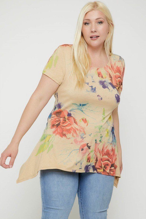 Multi-colored Watercolor Flower Print Tunic product image