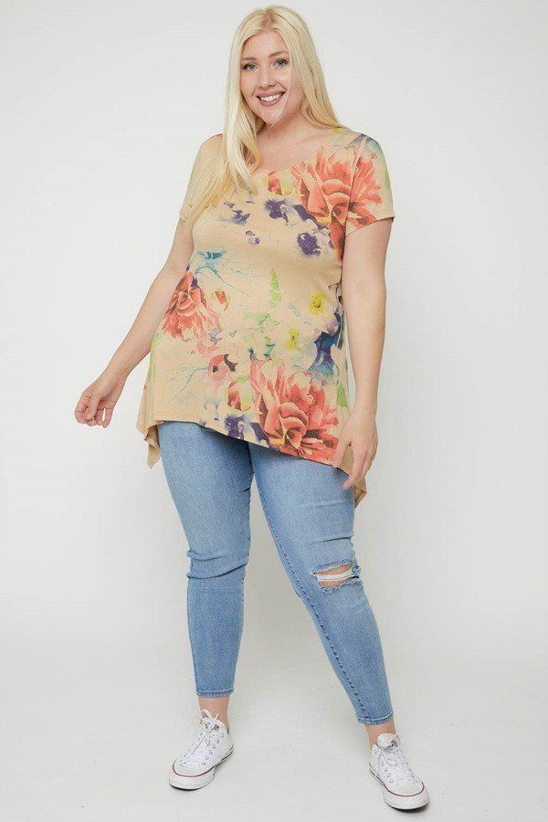 Multi-colored Watercolor Flower Print Tunic product image
