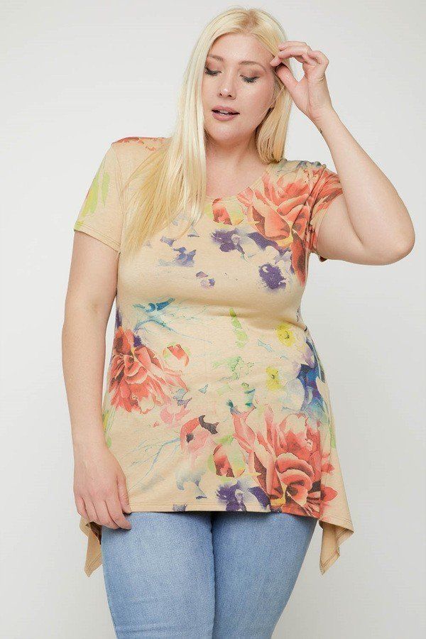 Multi-colored Watercolor Flower Print Tunic product image