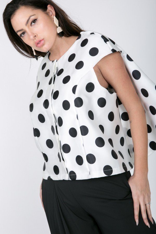 Cascade Ruffle Detail Polka Dot Print Top product image