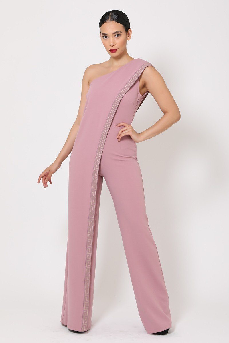One Shoulder Greek Border Pattern Jumpsuit product image