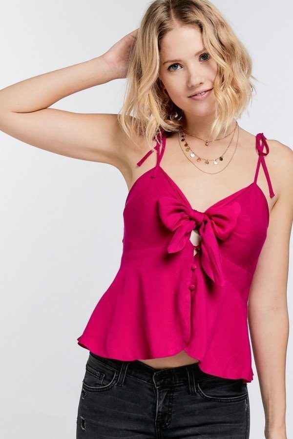 Cutout Detail Ruched Twist Bow Sweetheart Neckline Smocked Back Ribbon Tie Spaghetti Strap Cami Top Cutout Detail Ruched Twist Bow Sweetheart Neckline Smocked Back Ribbon Tie Spaghetti Strap Cami Top