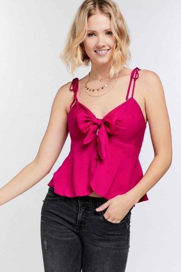 Cutout Detail Ruched Twist Bow Sweetheart Neckline Smocked Back Ribbon Tie Spaghetti Strap Cami Top Cutout Detail Ruched Twist Bow Sweetheart Neckline Smocked Back Ribbon Tie Spaghetti Strap Cami Top