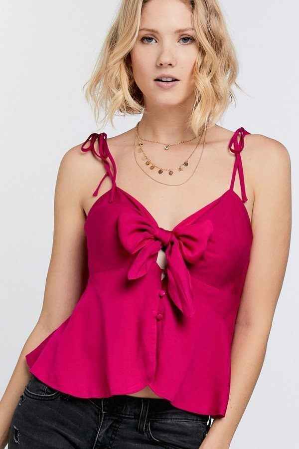 Cutout Detail Ruched Twist Bow Sweetheart Neckline Smocked Back Ribbon Tie Spaghetti Strap Cami Top Cutout Detail Ruched Twist Bow Sweetheart Neckline Smocked Back Ribbon Tie Spaghetti Strap Cami Top
